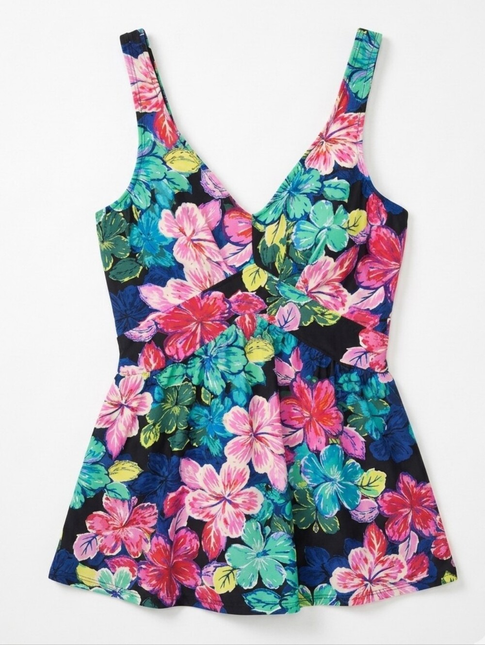 Maxine of Hollywood Floral Swim Dress One Piece Size 14 Tropical Hibiscus Retro